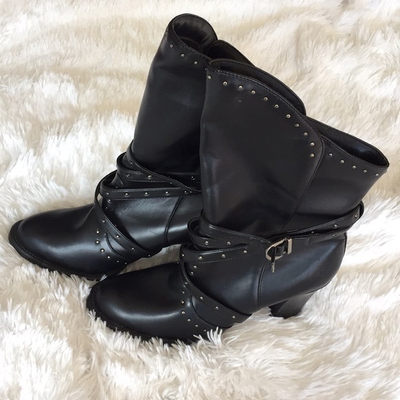 NYT Shoes - NEW-Black faux studded leather boots 9.5